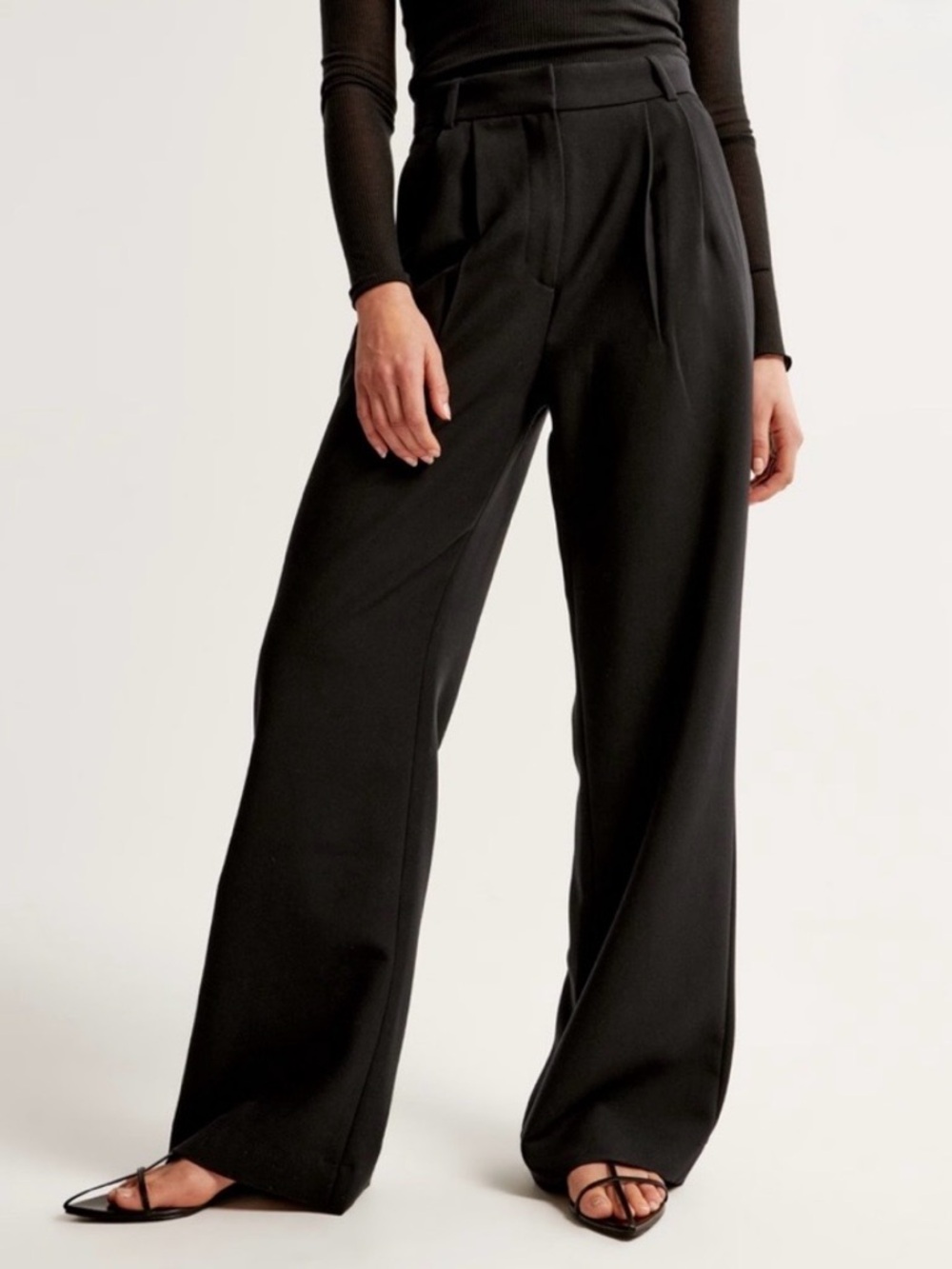 New Abercrombie & Fitch Sloane Black Satin Tailored Wide Leg Pant Sz 33/16